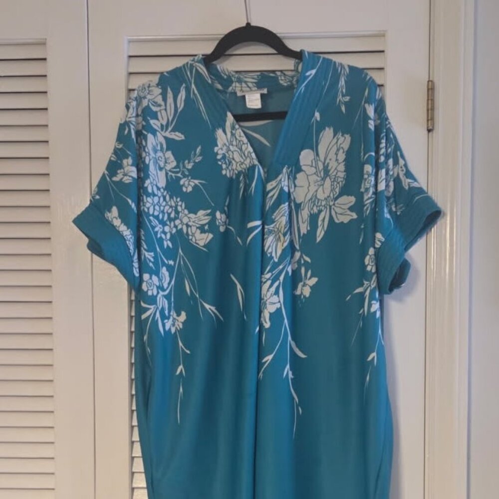 Anthony Richards Floral/Teal Kaftan - Pockets - Full Front Zip - Size L